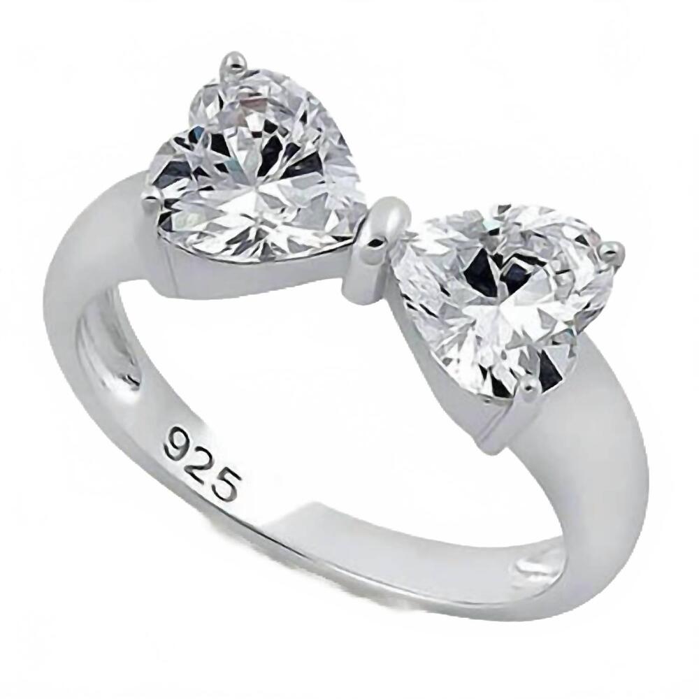 NEW STARLETTE women's bow ring with heart cubic zirconia stones in silver